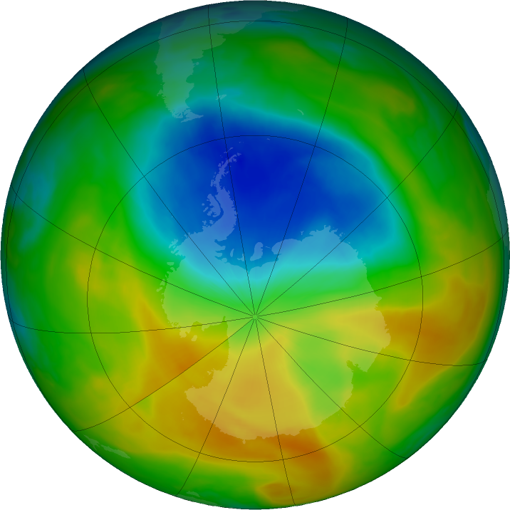 Antarctic ozone map for 31 October 2019